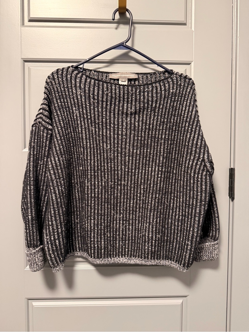 FRENCH CONNECTION Mozart Chunky Ribbed Knit Sweater in BLACK/GREY SMALL
